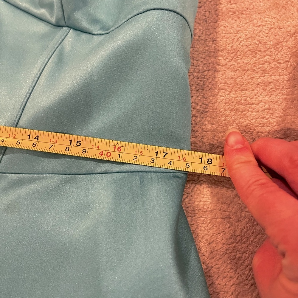 Jules and Cleo Satin A Line Spaghetti Strap Teal Formal Ball Gown Prom sz 20 - Picture 7 of 7